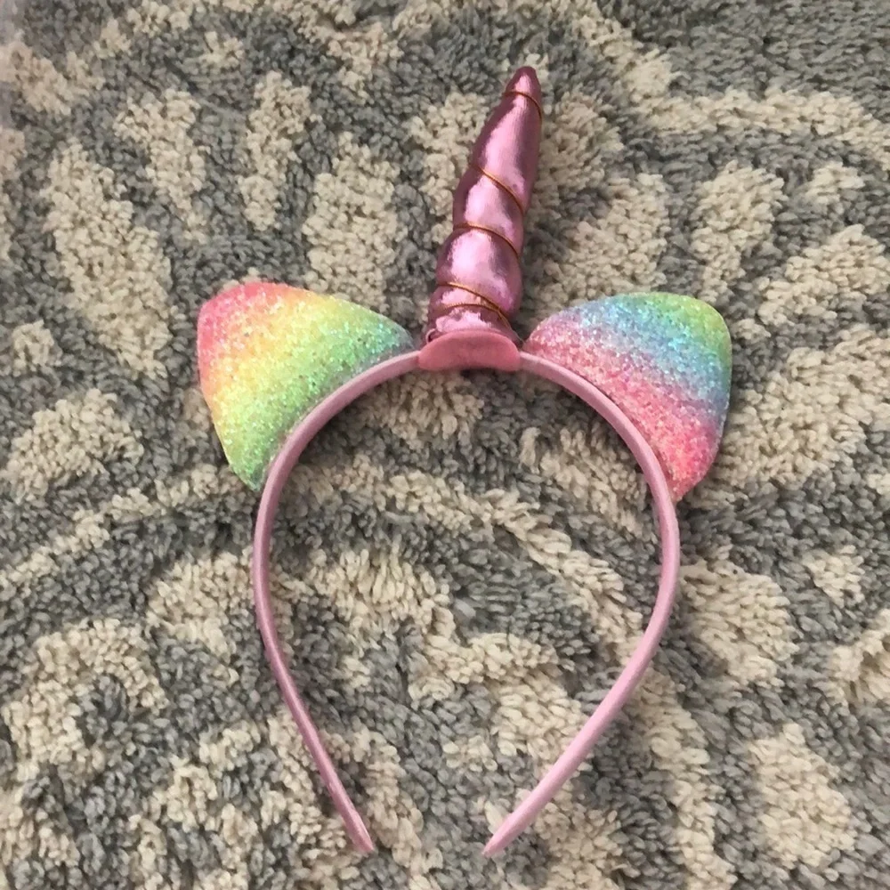 Rainbow ombre ears metallic purple horn unicorn headband